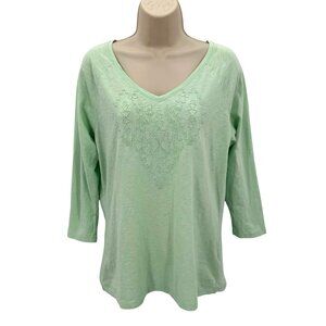 Pendleton Womens Embroidered Mint Green 3/4 Sleeve Cotton Top Size M